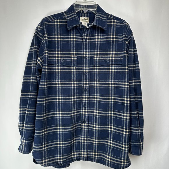 LL Bean Shirt Mens Medium Iron Blue Flannel Chamois Traditional Fit Light Jacket - Picture 1 of 14